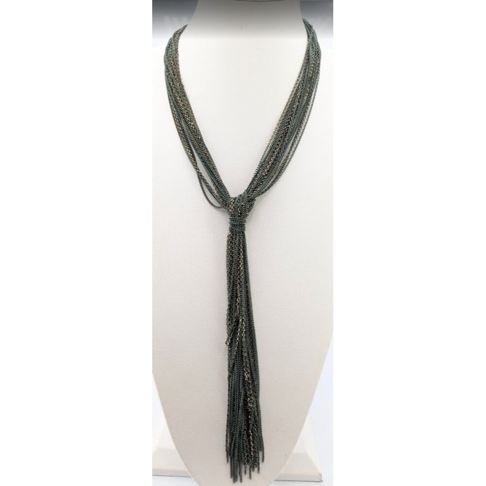 Gunmetal Multi Strand Chain Tassel Necklace Gold Tone Lobster Clasp 22 in 151g